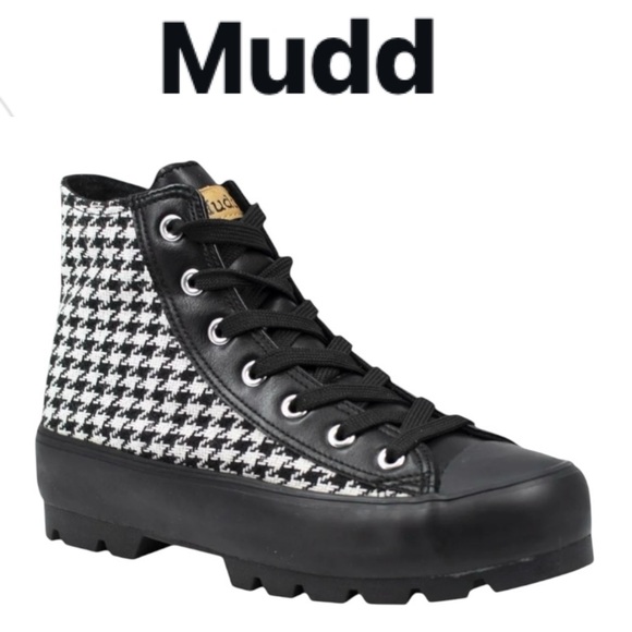 MUDD JUPITER HOUNDSTOOTH HIGH TOP LUG SOLE PLATFORM LACE UP SNEAKERS - Picture 1 of 13